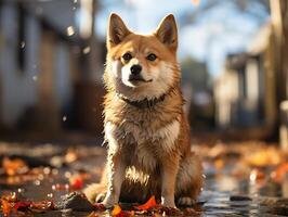 ai generato cane razza shiba inu su un' sfocato sfondo generativo ai foto