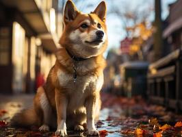 ai generato cane razza shiba inu su un' sfocato sfondo generativo ai foto