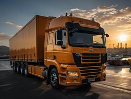 ai generato sistema trasporto e la logistica di truk contenitore carico generativo ai foto