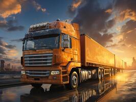 ai generato sistema trasporto e la logistica di truk contenitore carico generativo ai foto