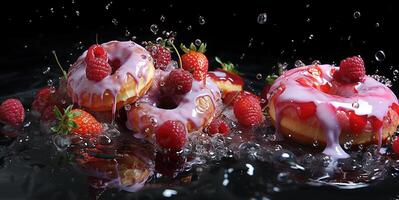 ai generato delizioso ciambelle con caramello frutti di bosco generativo ai foto
