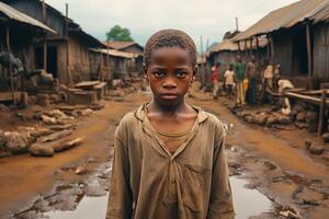 ai generato africano bambino nel il bassifondi generativo ai foto