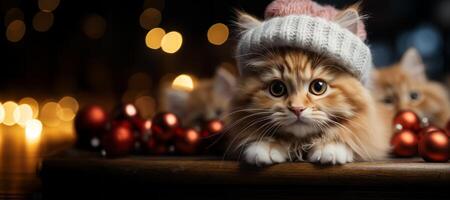 ai generato nuovo anni gatto con Santa Claus cappello generativo ai foto