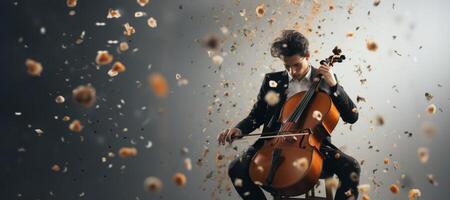 ai generato un' uomo giochi il violoncello appassionatamente generativo ai foto