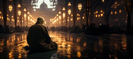 ai generato musulmano preghiere nel il tempio generativo ai foto