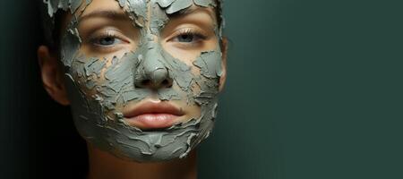 ai generato ragazza con un' cosmetico maschera su sua viso avvicinamento ritratto generativo ai foto