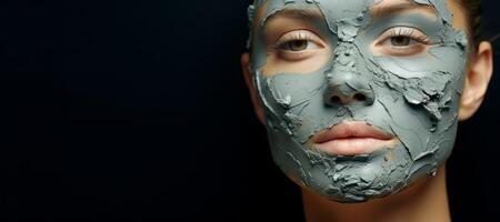 ai generato ragazza con un' cosmetico maschera su sua viso avvicinamento ritratto generativo ai foto