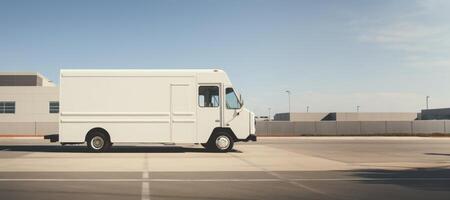 ai generato bianca cibo camion parcheggiata bandiera generativo ai foto