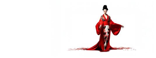 ai generato giapponese geisha su bianca sfondo bandiera generativo ai foto