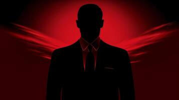 ai generato silhouette di un' attività commerciale uomo nel un' completo da uomo su un' rosso sfondo generativo ai foto