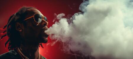 ai generato africano americano cantante rap fuma Fumo generativo ai foto