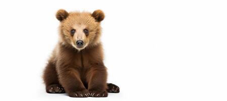 ai generato vivere Marrone orso cucciolo su un' bianca sfondo generativo ai foto