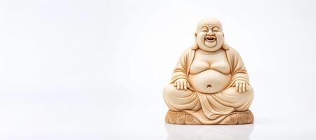 ai generato figurina di un' ridendo Budda su un' bianca sfondo generativo ai foto