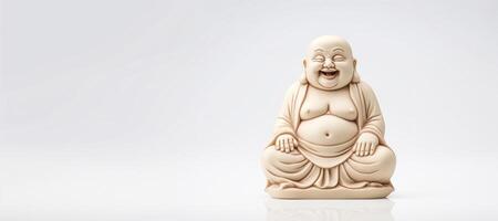 ai generato figurina di un' ridendo Budda su un' bianca sfondo generativo ai foto