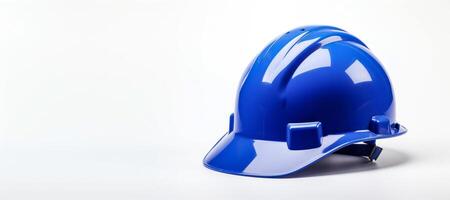 ai generato blu sicurezza casco su bianca sfondo generativo ai foto