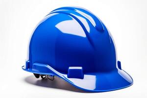 ai generato blu sicurezza casco su bianca sfondo generativo ai foto