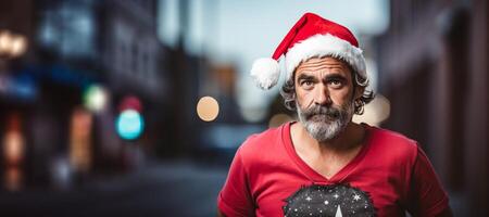 ai generato ritratto di un' uomo indossare un' Santa Claus cappello generativo ai foto