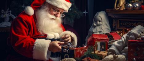 ai generato Santa Claus fa i regali per bambini generativo ai foto