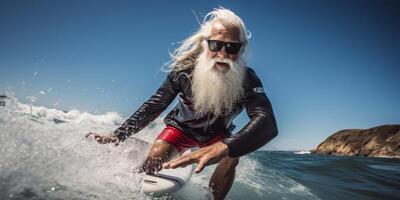 ai generato anziano uomo con surfer generativo ai foto