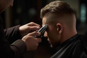ai generato taglio di capelli nel un' barbiere generativo ai foto