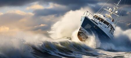 ai generato yacht nel un' tempesta generativo ai foto