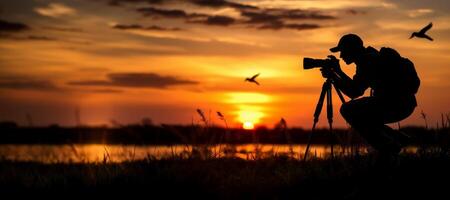 ai generato fotografo silhouette a tramonto natura generativo ai foto