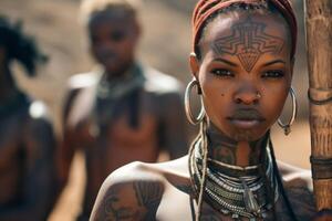 ai generato donna nel africano tribù generativo ai foto