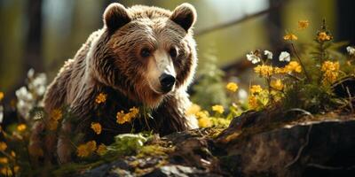 ai generato orso nel il primavera foresta generativo ai foto