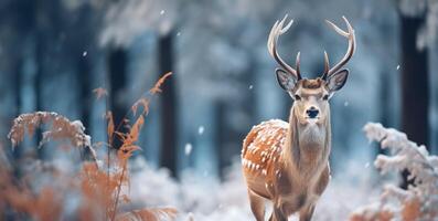 ai generato cervo nel il inverno foresta generativo ai foto