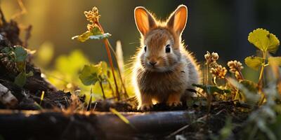 ai generato lepre nel il primavera foresta generativo ai foto