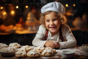 ai generato bambino cucinando Natale biscotti generativo ai foto