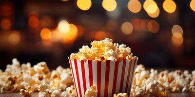 ai generato secchio di Popcorn su sfocato sfondo generativo ai foto