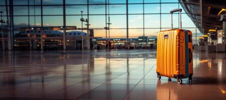 ai generato valigia nel il aeroporto terminale generativo ai foto