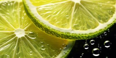 ai generato Limone e lime fette nel scintillante acqua generativo ai foto