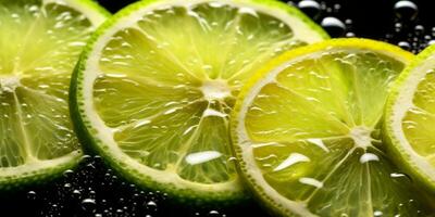 ai generato Limone e lime fette nel scintillante acqua generativo ai foto