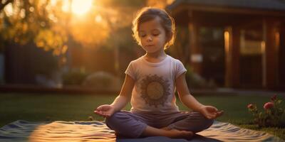 ai generato bambino praticante yoga a Alba generativo ai foto