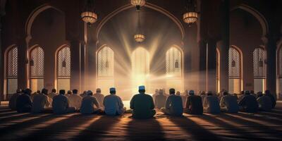 ai generato I musulmani pregare nel il tempio generativo ai foto