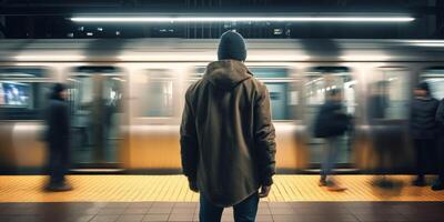 ai generato uomo nel il metropolitana lungo esposizione generativo ai foto