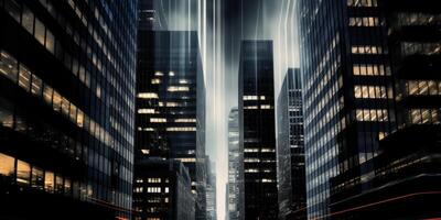 ai generato grattacieli di il notte città generativo ai foto