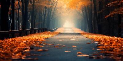 ai generato autunno strada giallo le foglie generativo ai foto