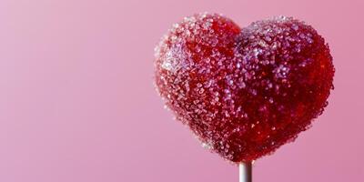 ai generato cuore sagomato lecca-lecca su un' rosa sfondo San Valentino giorno generativo ai foto