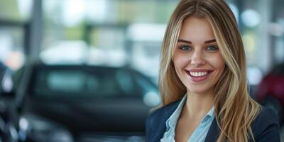 ai generato donna manager nel lusso auto i saldi showroom generativo ai foto