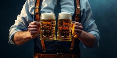 Cameriere trasporta bicchieri di birra avvicinamento oktoberfest foto