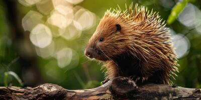 porcospino su sfocato sfondo natura foto