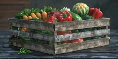 scatola di legno con verdure foto