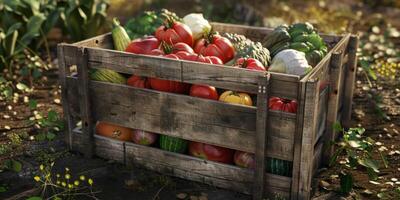 scatola di legno con verdure foto