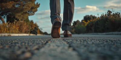 uomo con attività commerciale scarpe e i pantaloni avvicinamento di gambe foto