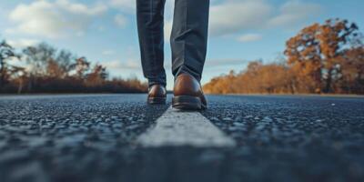 uomo con attività commerciale scarpe e i pantaloni avvicinamento di gambe foto