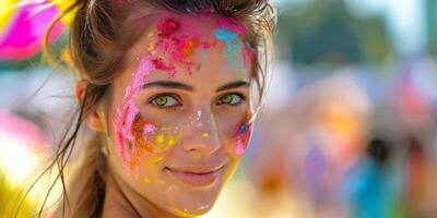 ritratto di un' ragazza a un' festa con colorato polvere foto