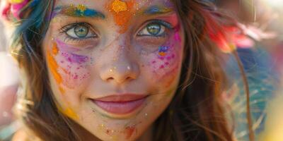 ritratto di un' ragazza a un' festa con colorato polvere foto